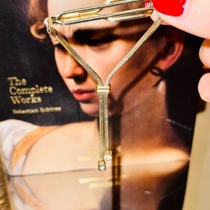 RARE Vintage gold tie clip with crystal detail on chain